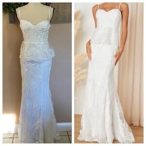 NWOT Lulus Eternal Passion White Lace Bustier Peplum Mermaid Maxi Dress